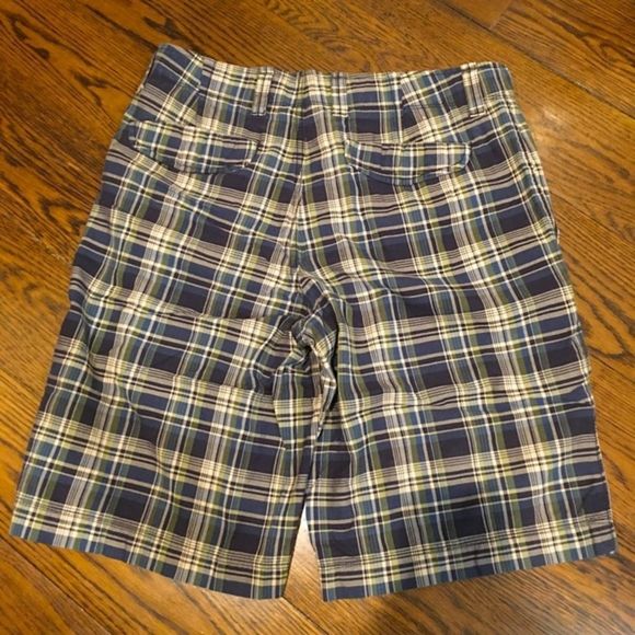 GAP Mens Navy Green Tan Longer Length Plaid Shorts Sz 32 - Picture 9 of 10